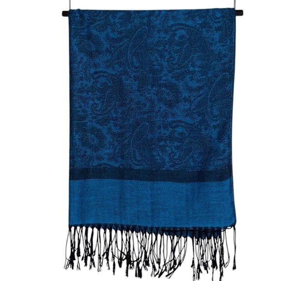 Pashmina* Style Paisley Jacquard Patterned Scarf/Wrap/Shawl in TUR & BLK - Picture 2 of 4